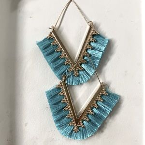 Teal Tassel Hoop Earrings